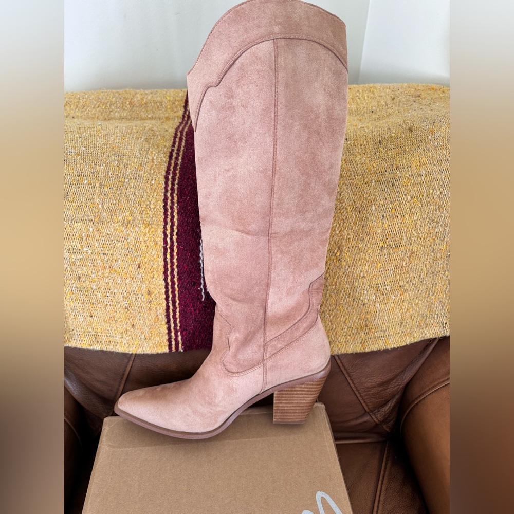 Carlisle Faux Suede Heeled Boots - Apricot